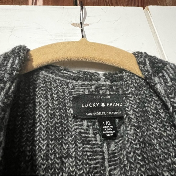 Lucky Brand Aztec Print Cardigan Open Sz Large Gray Black Long Line Tribal Wool - Picture 6 of 8